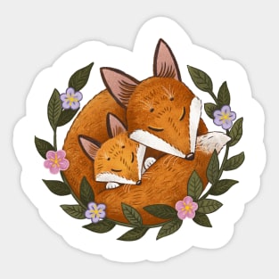 Mother fox and baby fox Sticker